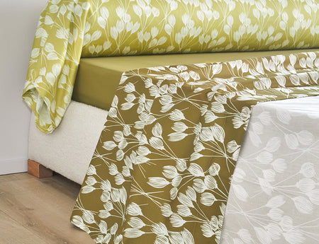 Drap plat Satin de coton - ENVOLÉE Kaki