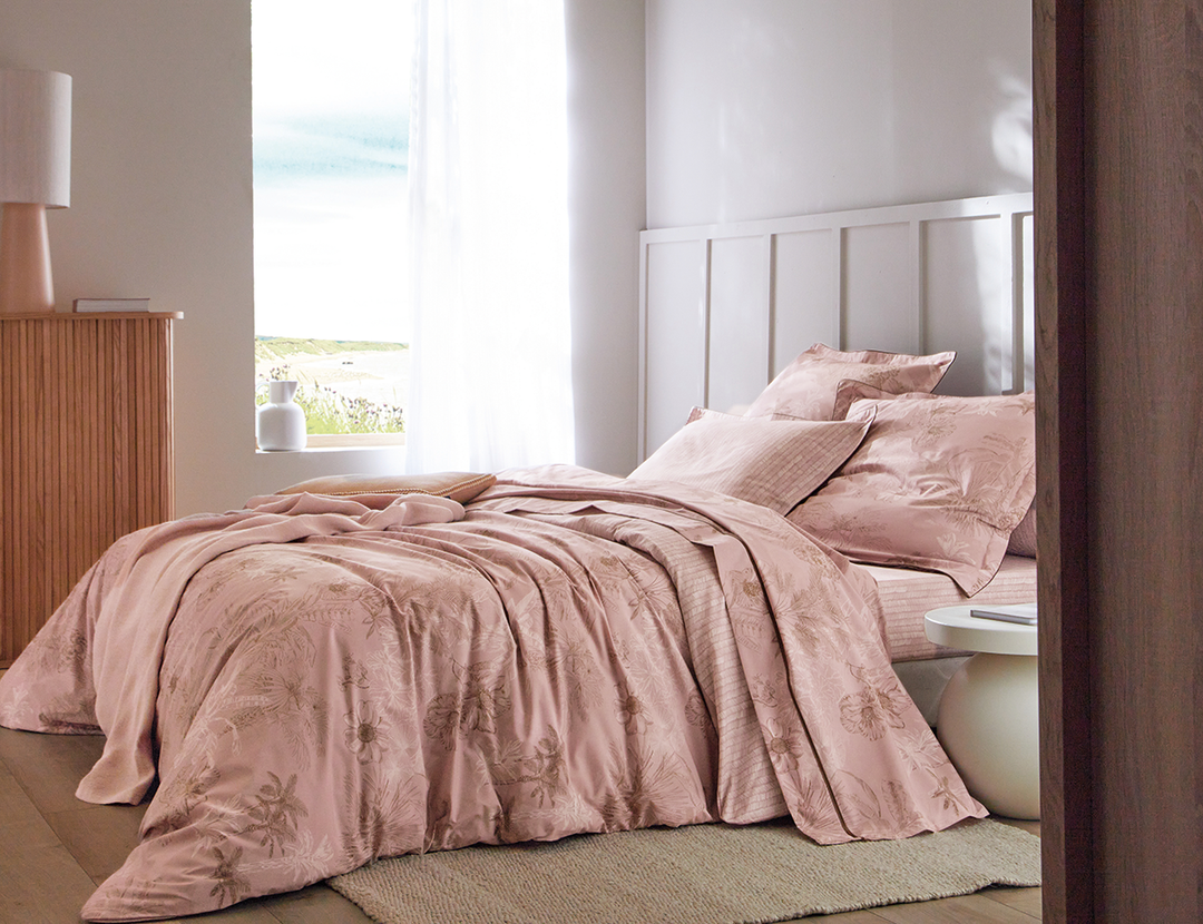 Housse De Couette 220x240 + 2 Taies Le Linge De Jules - Pur Coton 57 Fils Dream Rose