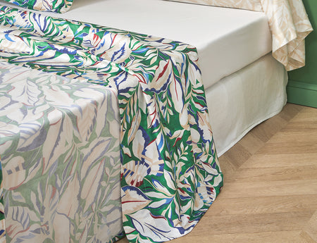 Drap plat Satin Imprimé - EUPHORIA Emeraude