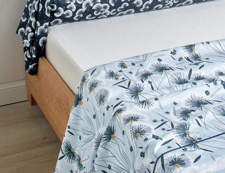 Drap plat Satin de coton -  FLOREA Bleu Céleste