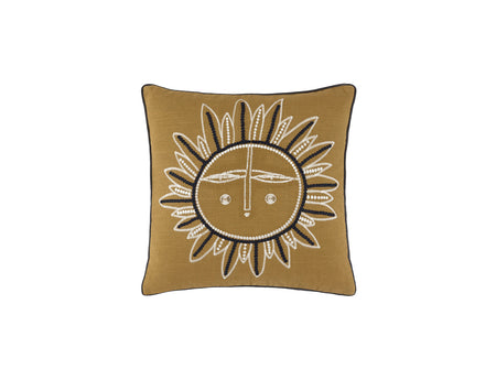 Coussin avec intérieur ZEUS Ocre Coton brodé- OLIVIER DESFORGES