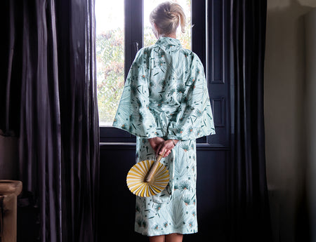 Kimono - Floréa Bleu Céleste - Satin de coton