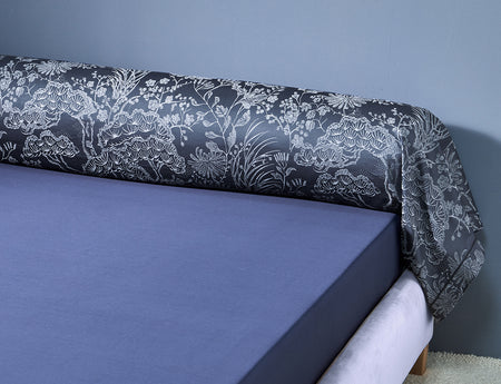 Taie de traversin Satin Jacquard - ODYSSÉE Bleu Corinthe