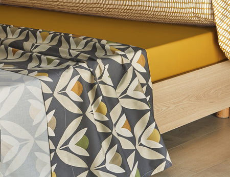 Drap plat Percale de coton - TULIPES Fusain