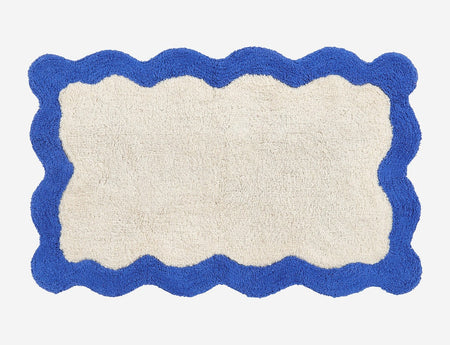 Tapis de bain Coton - NAHIA Ecru / Bleu électrique