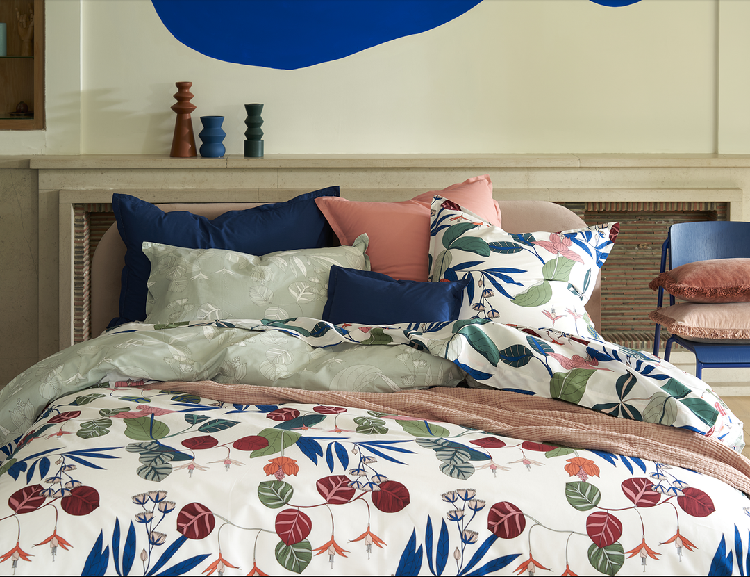 Drap Plat Olivier Desforges 290x170 Cm – Coton Neuf, Motif Bleu/beige/blanc